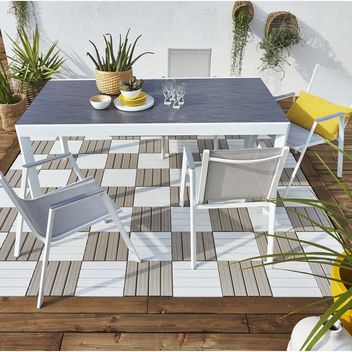 Salon De Jardin Marbella Naterial Gris, 4 Personnes tout Solde Salon De Jardin Leroy Merlin