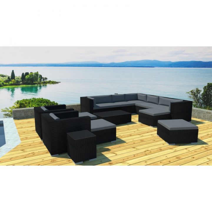 Salon De Jardin Modulable 8 Places En Résine Tressée Noire intérieur Coussin Salon De Jardin Résine