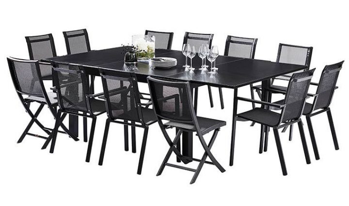 Salon De Jardin Noir 12 Places En Alumnium – Table Extensible encequiconcerne Salon De Jardin Aluminium 8 Places