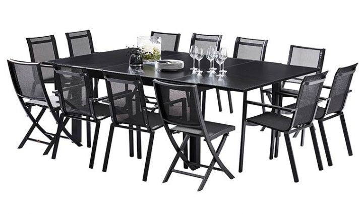 Salon De Jardin Noir 12 Places En Alumnium – Table Extensible encequiconcerne Table De Jardin 10 Personnes