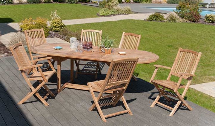 Salon De Jardin Ovale Extensible En Teck Massif 6 Places tout Salon De Jardin Teck Déstockage