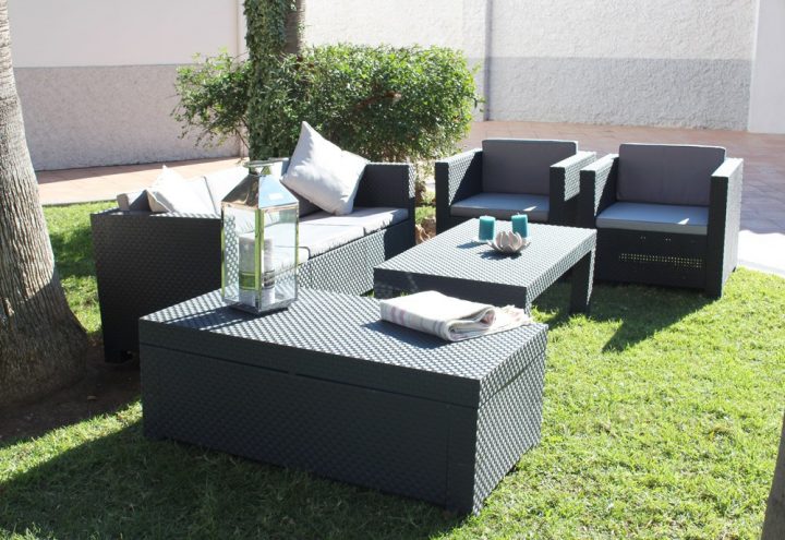 Salon De Jardin Résine Tressée Gris Anthracite – Tropea destiné Salon De Jardin Resine Gris