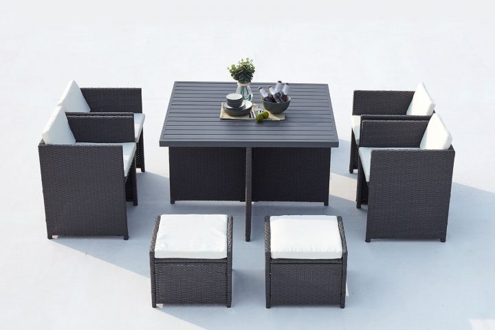 Salon De Jardin : Résine Tressée Gris/Blanc Et Aluminium 8 serapportantà Salon De Jardin Aluminium 8 Places