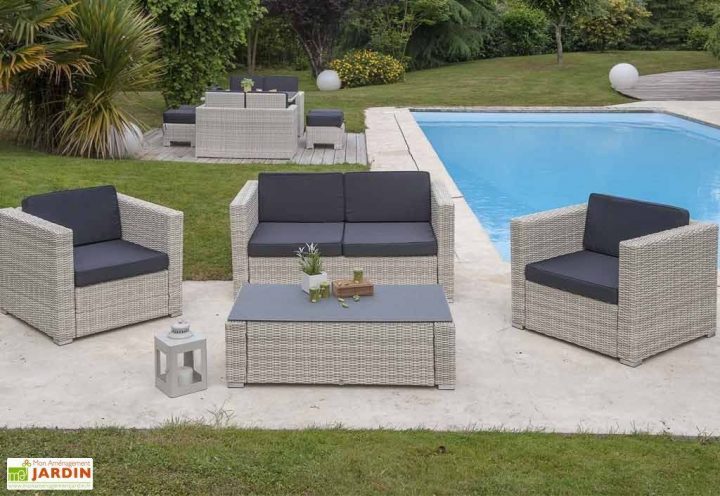 Salon De Jardin Résine Tressée Oceane – 4 Pièces – Dcb Garden pour Coussin Salon De Jardin Résine