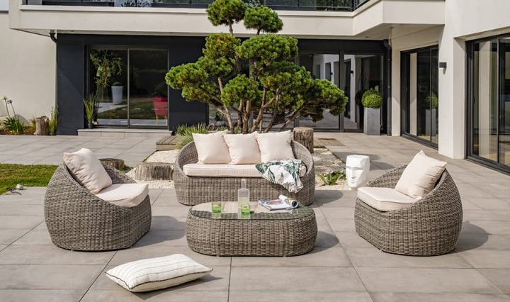 Salon De Jardin Rond 5 Places En Résine Tressée Grise – Isa dedans Salon De Jardin Jade Salon De Jardin Rond 5 Places En Résine Tressée Grise – Isa dedans Salon De Jardin Jade