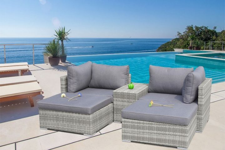 Salon De Jardin Rsine Tresse Gris Beige Kayla , Salons à Salon De Jardin Tressé Pas Cher