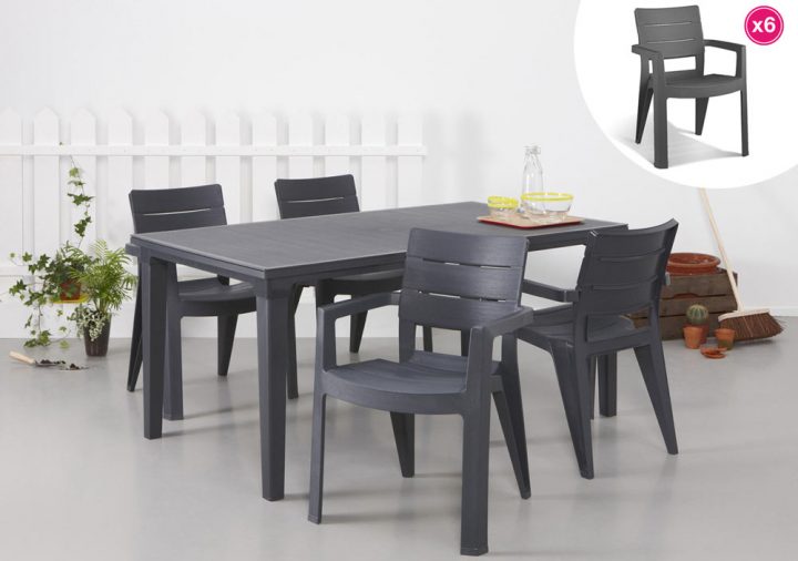 Salon De Jardin: Table Futura Graphite + 6 Fauteuils Ibiza à Salon De Jardin Polypropylène