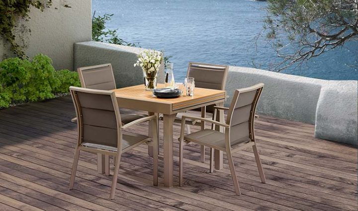 Salon De Jardin Taupe Et Bois Polywood 4 Places – Avec destiné Table Jardin 4 Personnes