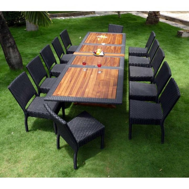 Salon De Jardin Teck Et Resine Tressee : Ensemble Pour 12 pour Table De Jardin En Resine Tressée