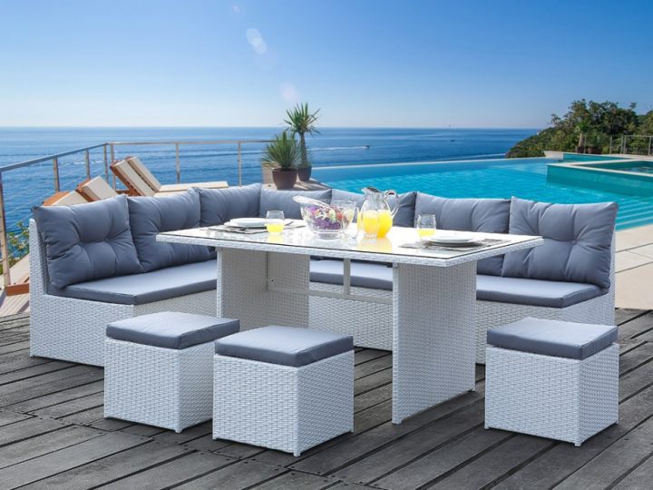 Salon Jardin Angle Palawan En Resine Tressée Blanche à Salon De Détente Jardin