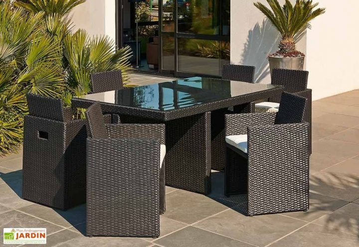 Salon Jardin Résine Tressée Encastrable Noir 6 Pers – Dcb pour Salon De Jardin Résine Tressée Encastrable