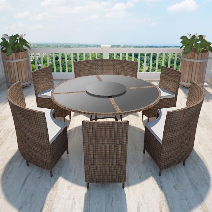 Salon Jardin Rond, 12 Personnes, Résine Tressée, Marron concernant Salon De Jardin Tressé Carrefour