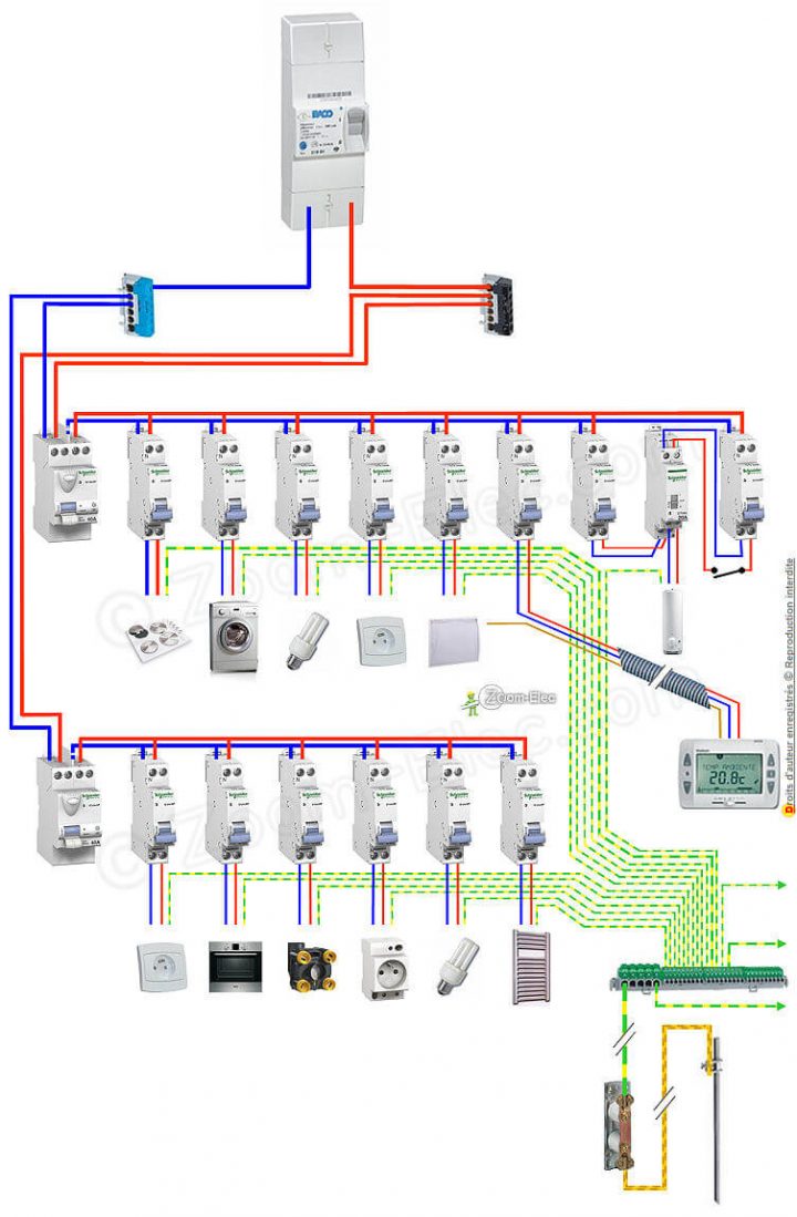 Schéma De Câblage, Branchement De Tableau Électrique tout Normes Électriques Salle De Bain