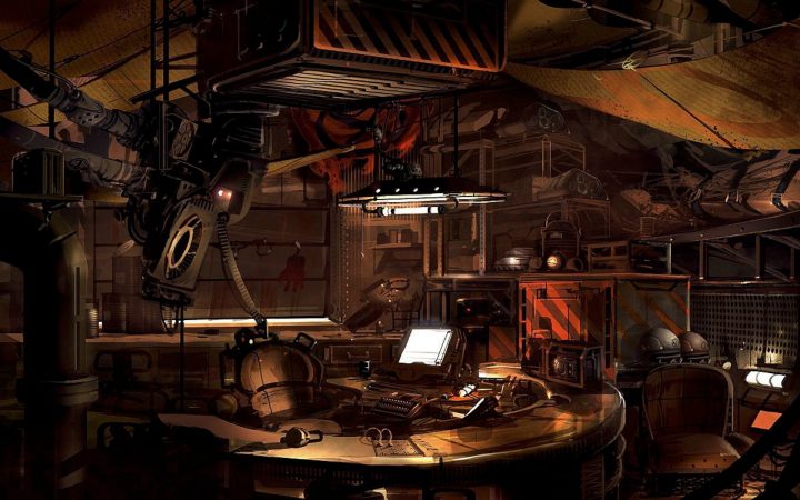 Sci Fi Room Cyberpunk Wallpaper | Environnement De Science intérieur Arte Design Factory 2.0