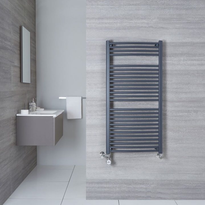 Sèche-Serviettes Mixte Incurvé Anthracite Loa 120Cm X 60Cm X 5,2Cm 888 Watts tout Radiateur Salle De Bain Mixte
