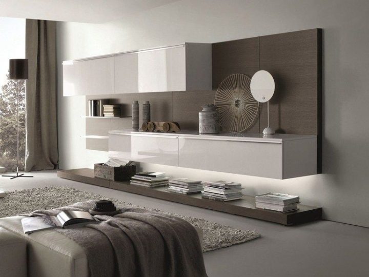 Sectional Wall-Mounted Lacquered Wooden Storage Wall Tao destiné Meuble Braun
