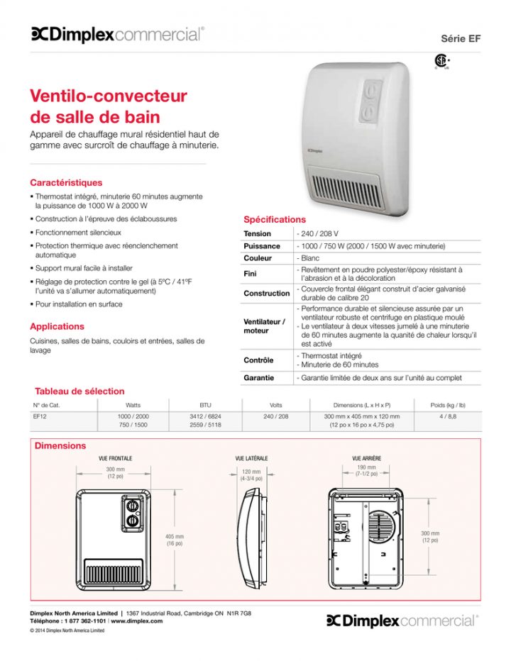 Série Ef Série Ef Ventilo-Convecteur De Salle De Bain | Manualzz intérieur Convecteur Salle De Bain