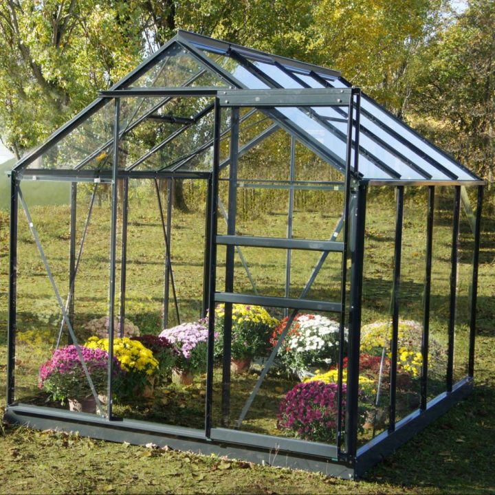 Serre En Verre Trempé Sekurit 4.62 M² Grise – Châlet avec Serre De Jardin Adossée