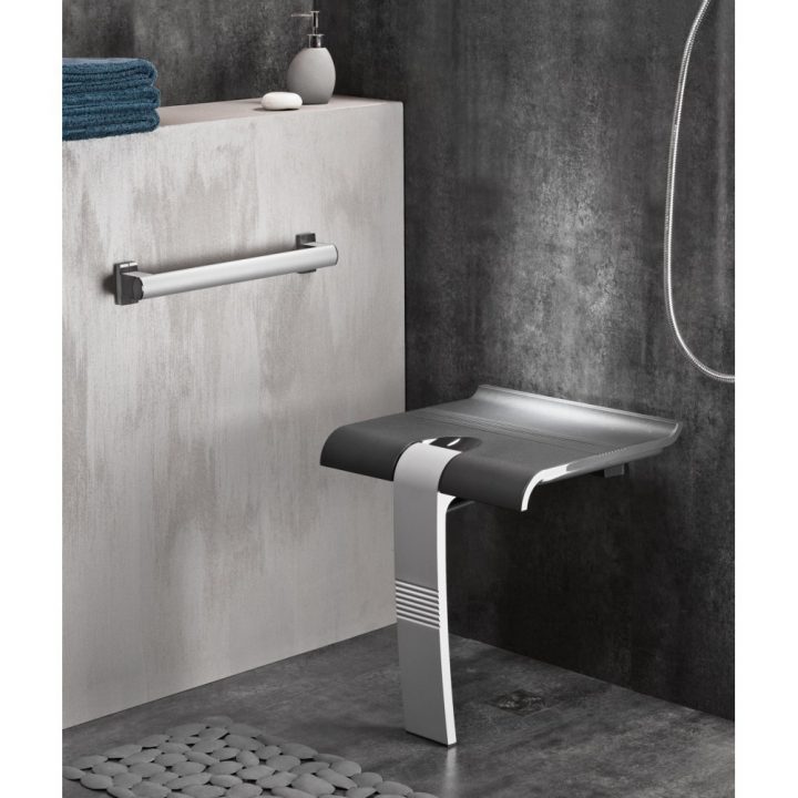 Siège De Douche Godonnier Design 15 Escamotable Et Amovible Avec Pied  Piètement Aluminium Époxy Gris destiné Siège De Douche Escamotable