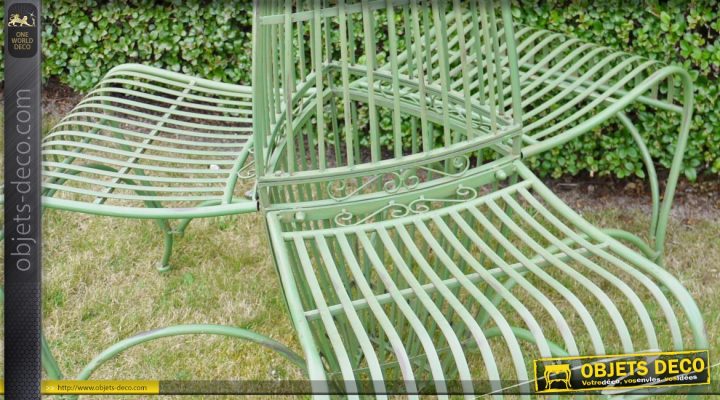 Siège De Jardin 3 Chaises, Réalisé En Métal Patiné Vert encequiconcerne Siege De Jardin