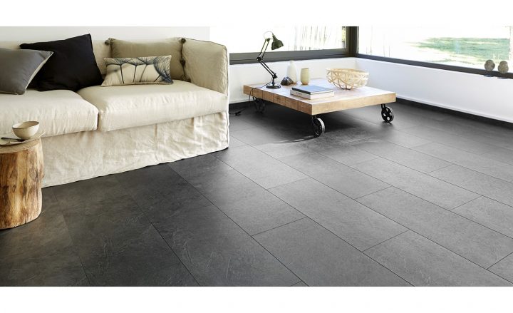 Sol Vinyle Livyn² Clic Dalle, Ardoise Noire, Dalle 32 X 130 encequiconcerne Dalle Vinyle Salle De Bain