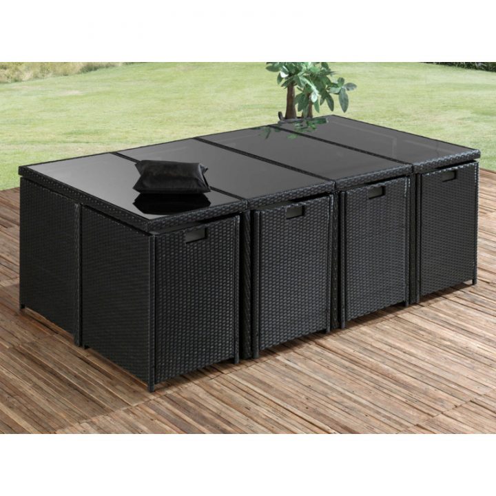 Sophia – Salon De Jardin Encastrable 12 Places Résine Tressée avec Housse Pour Salon De Jardin En Resine Tressee