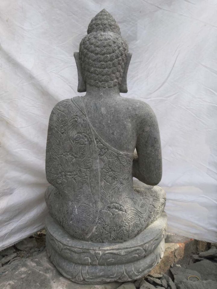 Statue Zen En Pierre Bouddha Position Priere Jardin 1 M pour Jardin Zen Bouddha Avec Pierres Portes Bonheurs