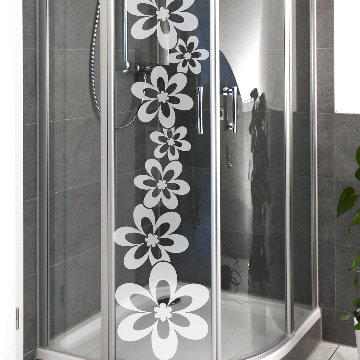 Sticker Porte De Douche Alignement De Fleurs concernant Stickers Porte De Douche
