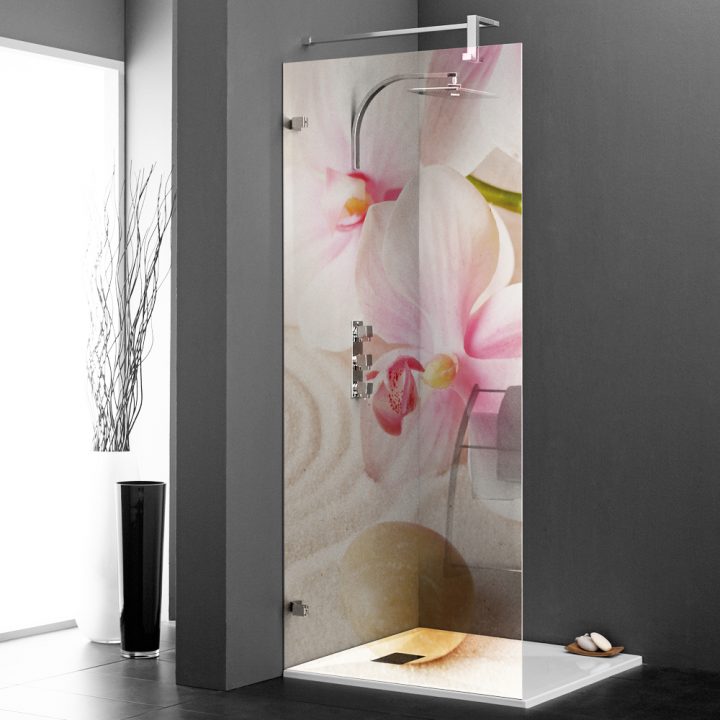 Stickers Paroi De Douche Semi Translucide Orchidée Rose Pas Cher concernant Stickers Porte De Douche