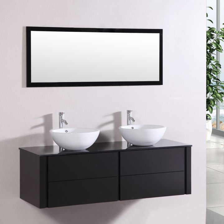 Subla – Ensemble Meuble + 2 Vasques + 1 Miroir Pour Salle De Bain – Wengé serapportantà Meuble Salle De Bain Wengé