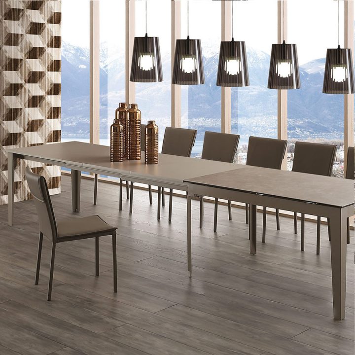 Table 16 Personnes En Céramique Taupe Flora pour Grande Table De Salle À Manger Avec Rallonges