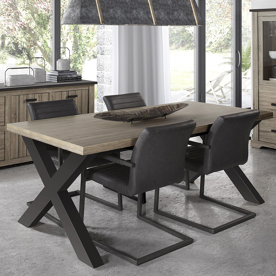 Table 220 Cm Contemporaine Couleur Bois Et Anthracite Lewis dedans Table Salle À Manger Design Pas Cher