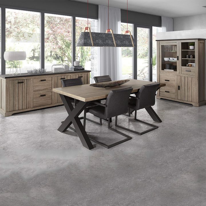 Table 220 Cm Contemporaine Couleur Bois Et Anthracite Lewis serapportantà Meuble De Salle À Manger Moderne