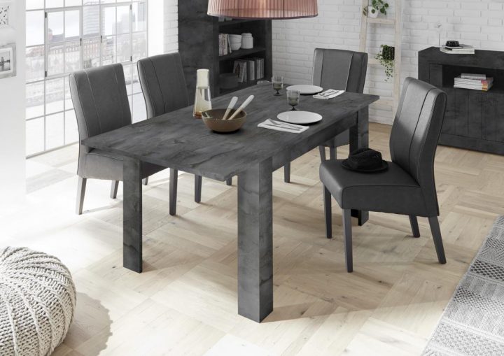 Table À Manger 140 Cm Gris Anthracite + Rallonge 50 Cm Urban encequiconcerne Table Salle A Manger 140 Cm