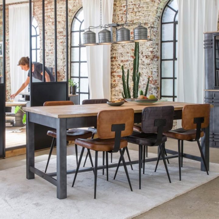 Table À Manger Bois Et Métal Gris 4 Tiroirs – Made In Meubles pour Salle A Manger En Bois Gris