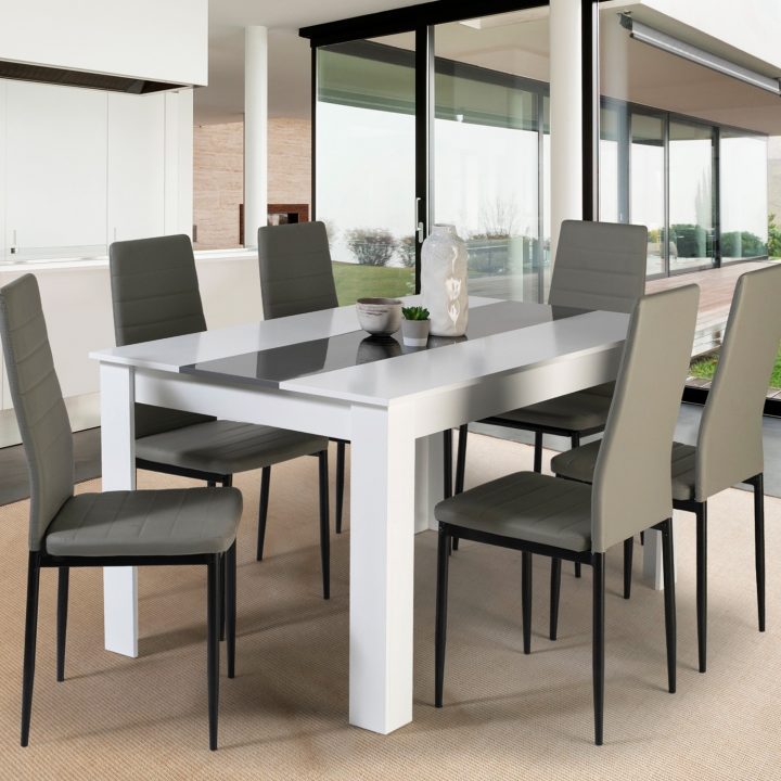 Table À Manger Georgia 6 Personnes Blanche Et Grise 140 Cm Idmarket serapportantà Table Salle A Manger 140 Cm