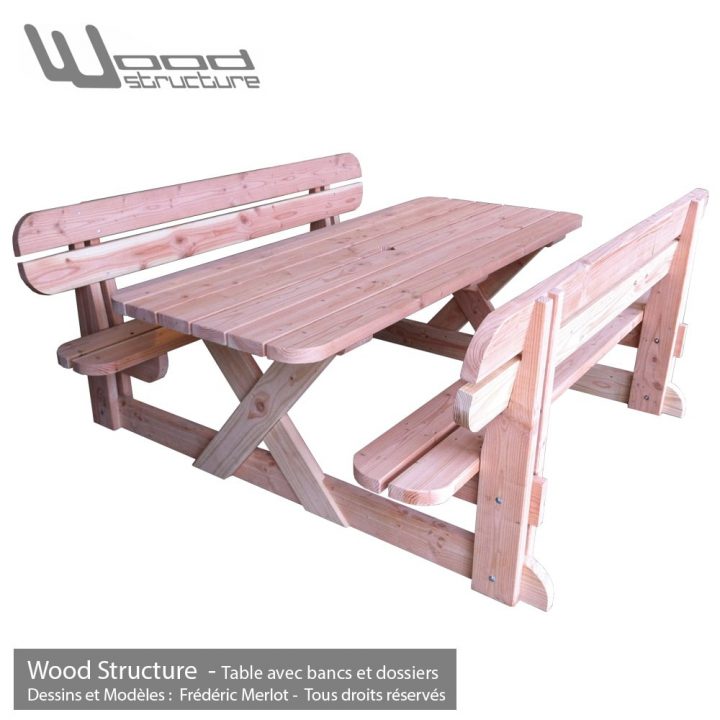 Table Avec Bancs Et Dossiers – Table De Jardin – Wood concernant Table De Jardin En Bois Avec Banc Integre