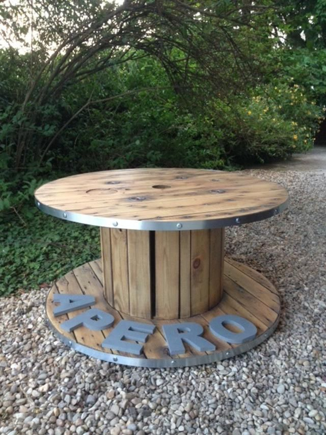 Table Basse Bobine Apéro Stylée Décoration Salon, Cerclage serapportantà Table De Jardin Fait Maison