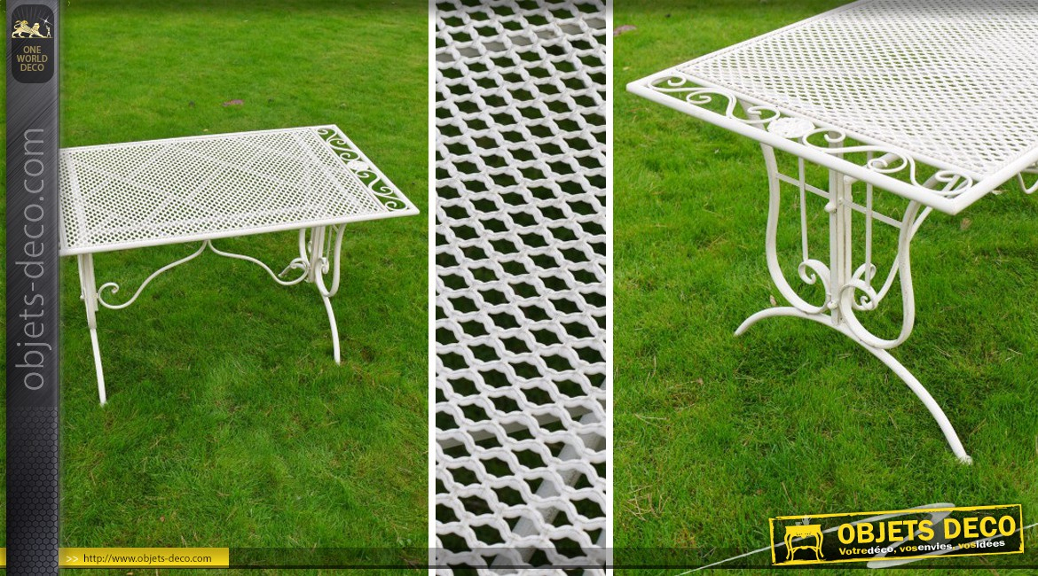 Table Basse De Jardin En Métal Et Fer Forgé Coloris Blanc encequiconcerne Decoration De Jardin En Fer Forgé