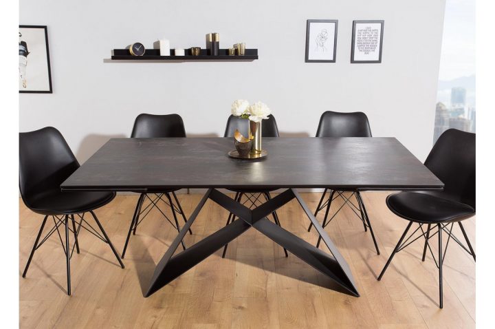 Table Contemporaine Gris-Lave Et Pied Design Noir Métal Pour serapportantà Table Salle A Manger Avec Rallonge Intégrée