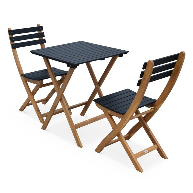 Table De Jardin 60X60Cm – Barcelona Bois / Noir – Table encequiconcerne Table De Jardin En Bois Avec Chaises