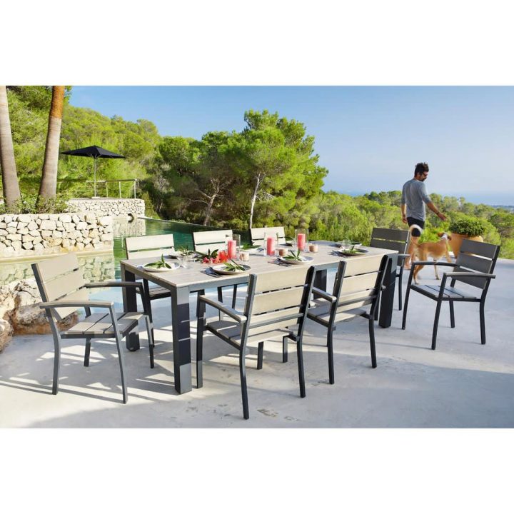 Table De Jardin 8/10 Personnes En Aluminium Gris pour Table Jardin 10 Personnes Table De Jardin 8/10 Personnes En Aluminium Gris pour Table Jardin 10 Personnes