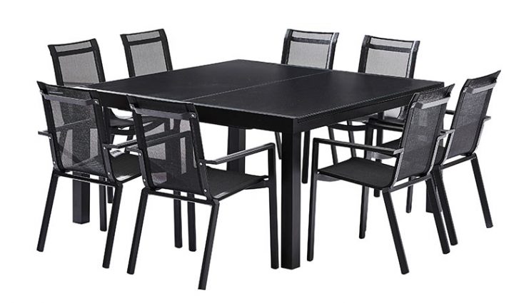 Table De Jardin Carrée Extensible Noire 8 / 12 Personnes tout Table Carrée Avec Rallonge