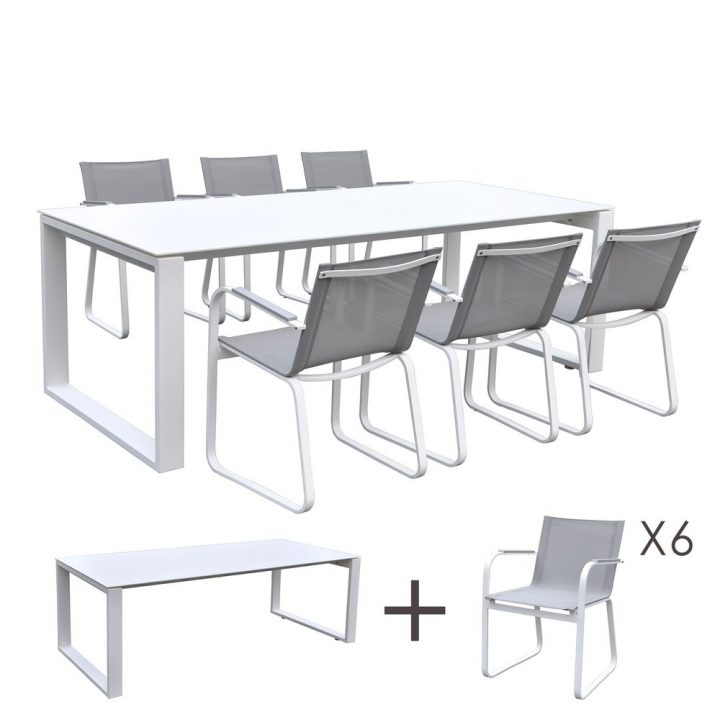 Table De Jardin En Aluminium Et Verre Blanc + 6 Fauteuils pour Table De Jardin Aluminium Et Verre