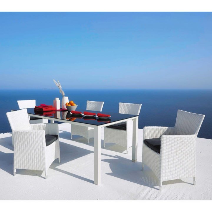Table De Jardin En Verre Trempé Et Aluminium Blanc L220 avec Table De Jardin Aluminium Et Verre