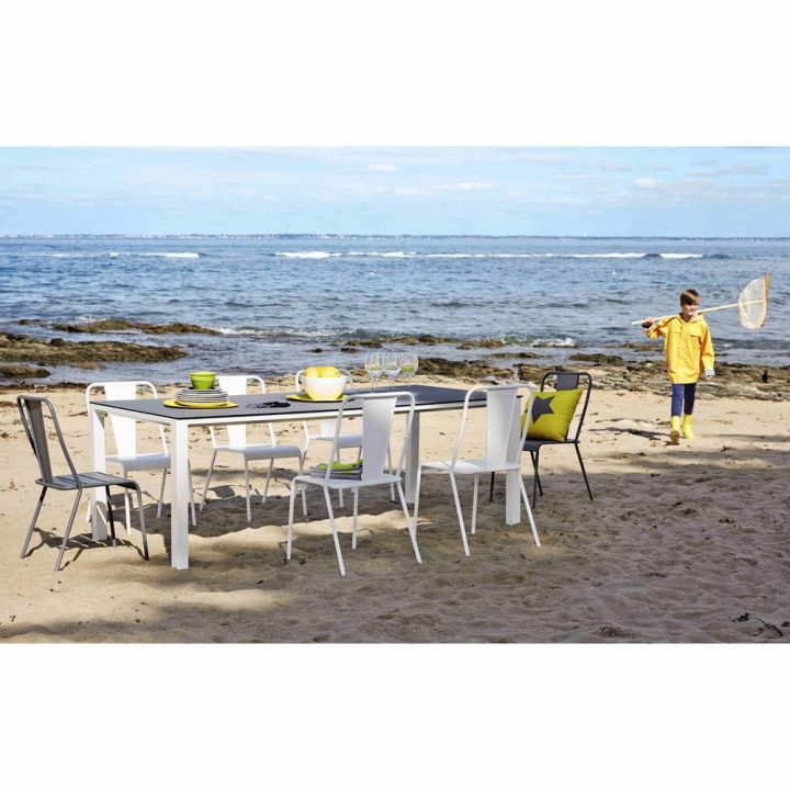 Table De Jardin En Verre Trempé Et Aluminium Blanc L220 dedans Table De Jardin Aluminium Et Verre