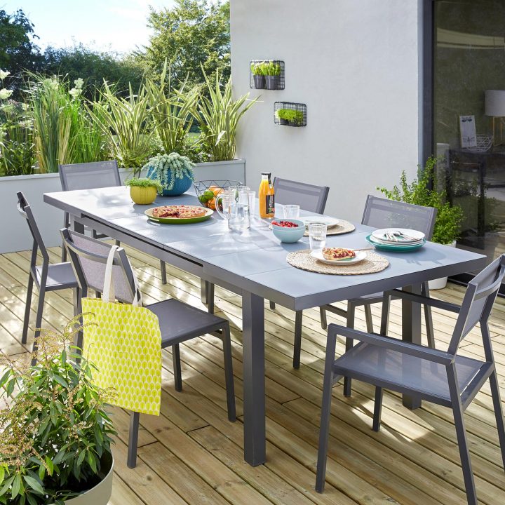 Table De Jardin Naterial Niagara Rectangulaire Gris 6/8 serapportantà Salon De Jardin Leroy Merlin