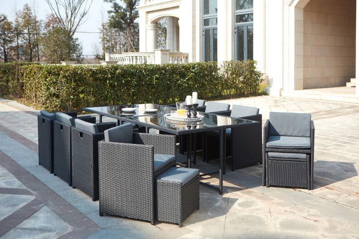 Table De Jardin Résine Tressée Encastrable Noire 12 Places encequiconcerne Salon De Jardin Résine Tressée Encastrable