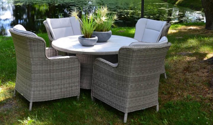 Table De Jardin Ronde En Résine Tressée Grise – 4 Places destiné Table De Jardin En Resine Tressee Leclerc