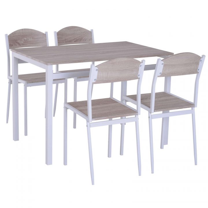 Table De Salle À Manger Avec 4 Chaises Style Contemporain Acier Blanc Mdf  Coloris Bois De Chêne concernant Chaises Salle À Manger But